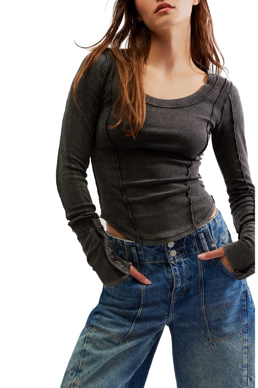 Free People Stuck On You Knit Top in Black, Size Mediim